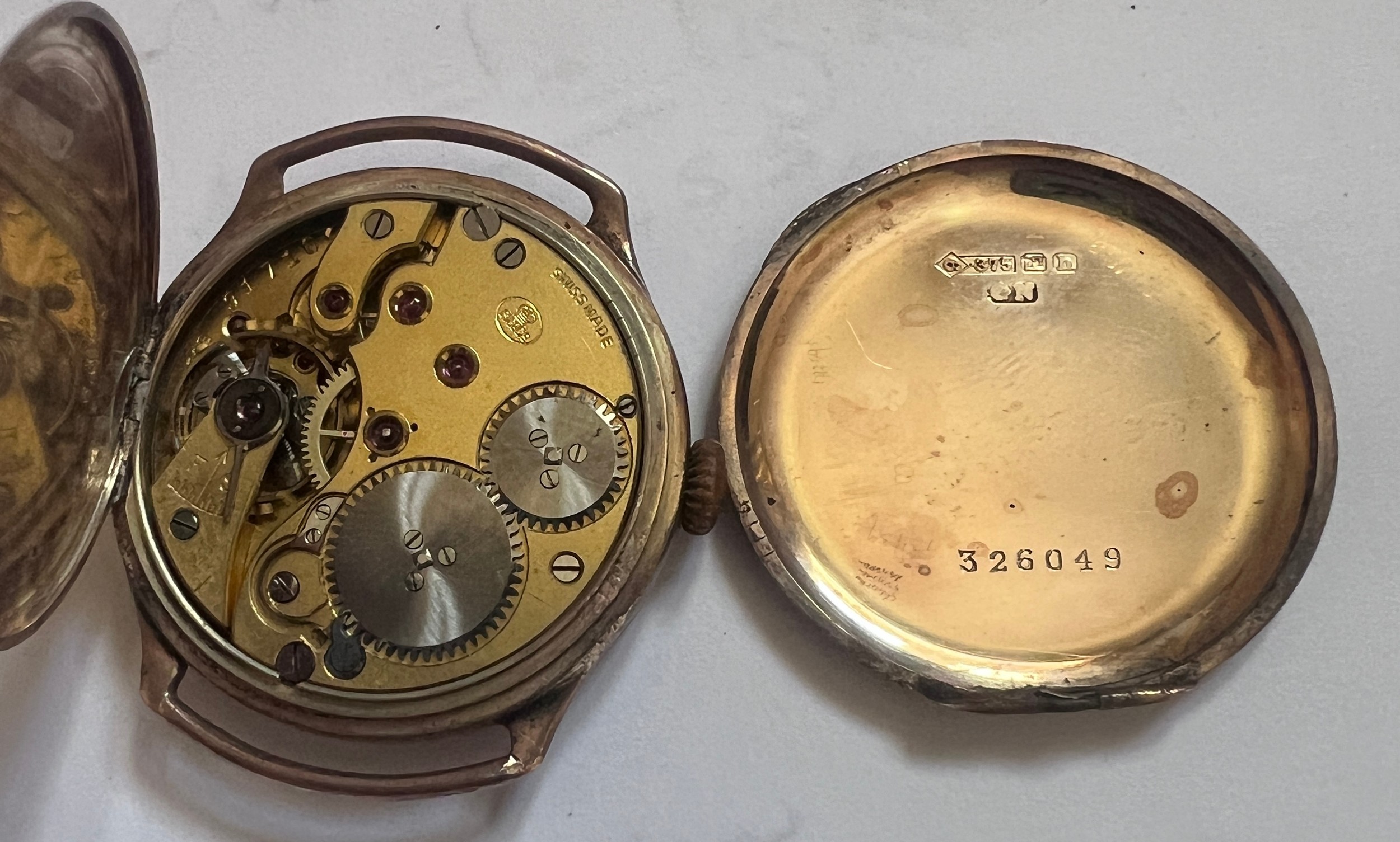 A 9ct gold cased watch. Marked S & Co. Winds and goes. Lacking second hand. Missing crystal. - Image 3 of 5