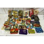 A large collection of tins to include Horners, Sharps, Rileys Golden Cream Dainties, Thrones,