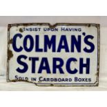 An original enamel 'Colmans Starch' advertising sign measuring 30.5 x 45.5cm.