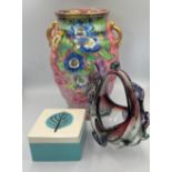 Ceramics and glass to include Maling vase 24cm h, Hornsea pottery Hydrangea pattern lidded pot and a