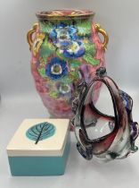 Ceramics and glass to include Maling vase 24cm h, Hornsea pottery Hydrangea pattern lidded pot and a