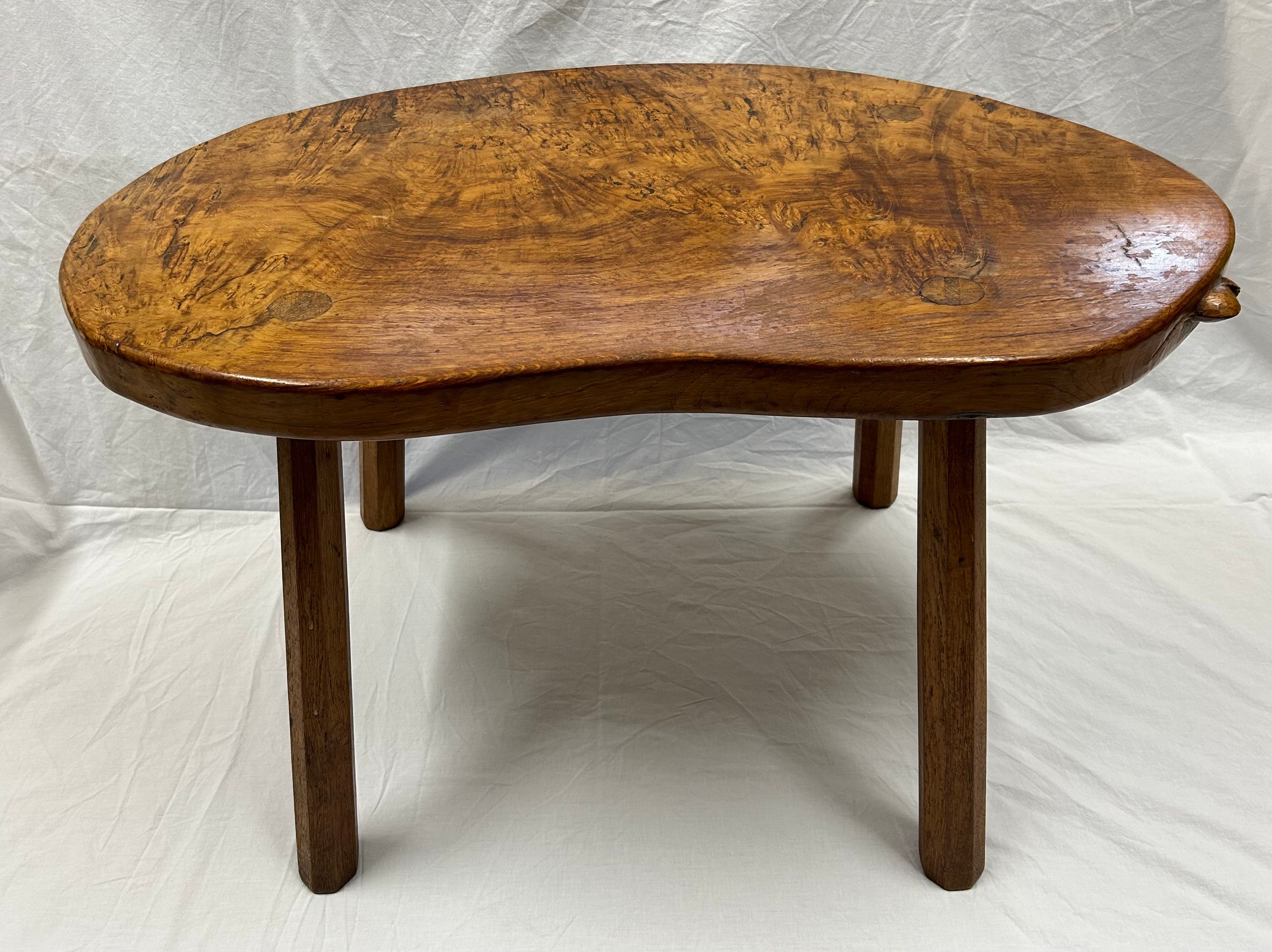 A Robert Thompson, ‘Mouseman’ kidney shaped burr oak table on four octagonal legs with signature - Image 2 of 29