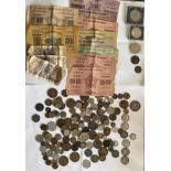 A 1737 Mexico 8 Reales coin together with crowns, Australia Florins, various world coinage,