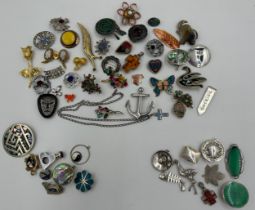 A collection of 20thC costume jewellery, majority brooches: Alpaca, Mexico white metal, a number