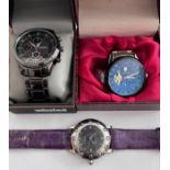Three wristwatches to include a boxed Unlisted, a Tevise 1000 chronograph in red crocodile style box