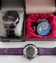 Three wristwatches to include a boxed Unlisted, a Tevise 1000 chronograph in red crocodile style box