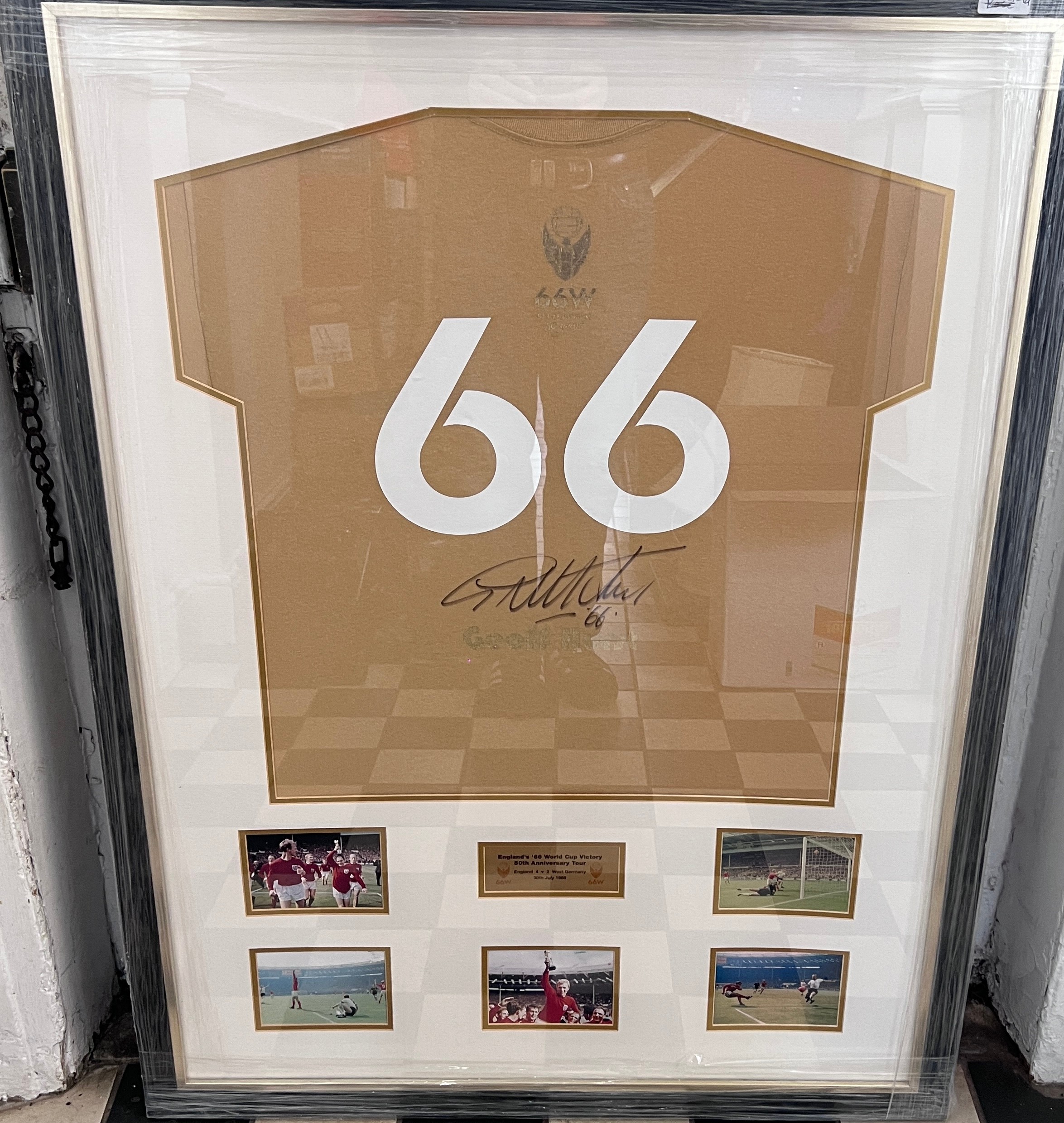 A Geoff Hurst signed shirt to commemorate England's '66 World Cup Victory 50th Anniversary Tour.