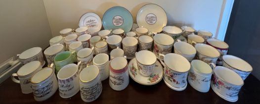 A large quantity of mainly 19thC Christening mugs, cups and saucers and plates.