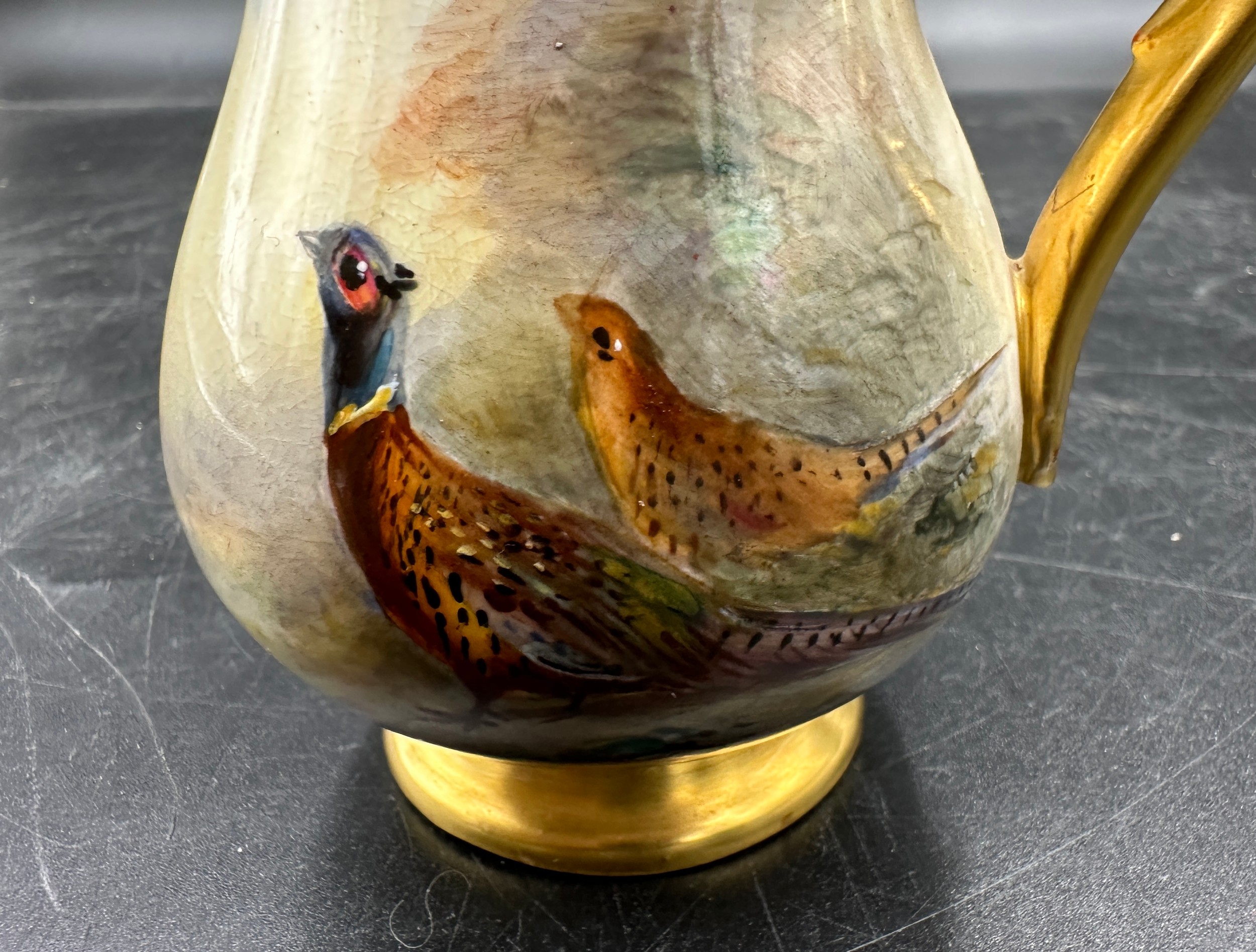 A Royal Worcester coffee set painted with pheasants, by J. Stinton, all signed to include 6 x cups - Image 6 of 15