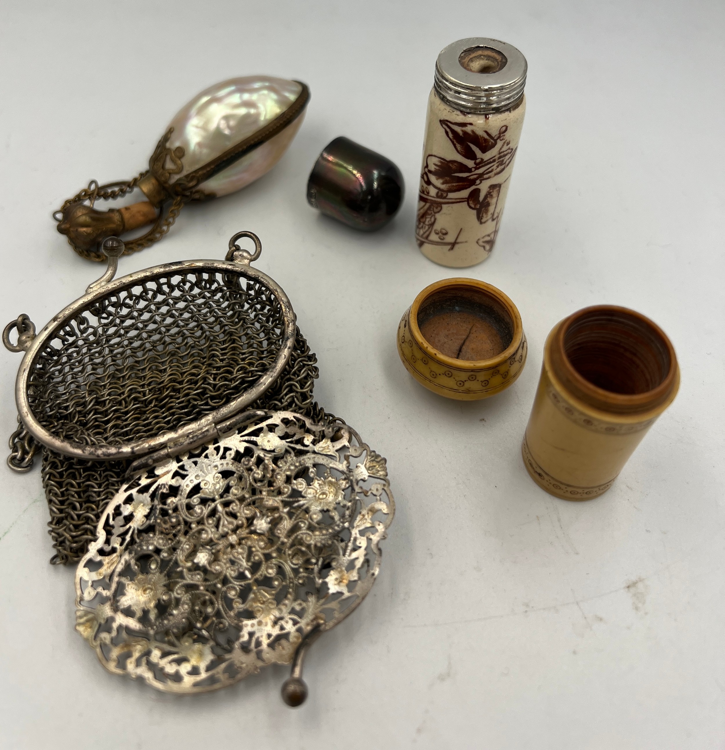 A miscellany to include ceramic and silver scent bottle Birmingham 1891? maker Cornelius - Image 5 of 6