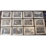 Set of twelve framed Hogarth prints, Industry and Idleness.