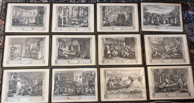 Set of twelve framed Hogarth prints, Industry and Idleness.