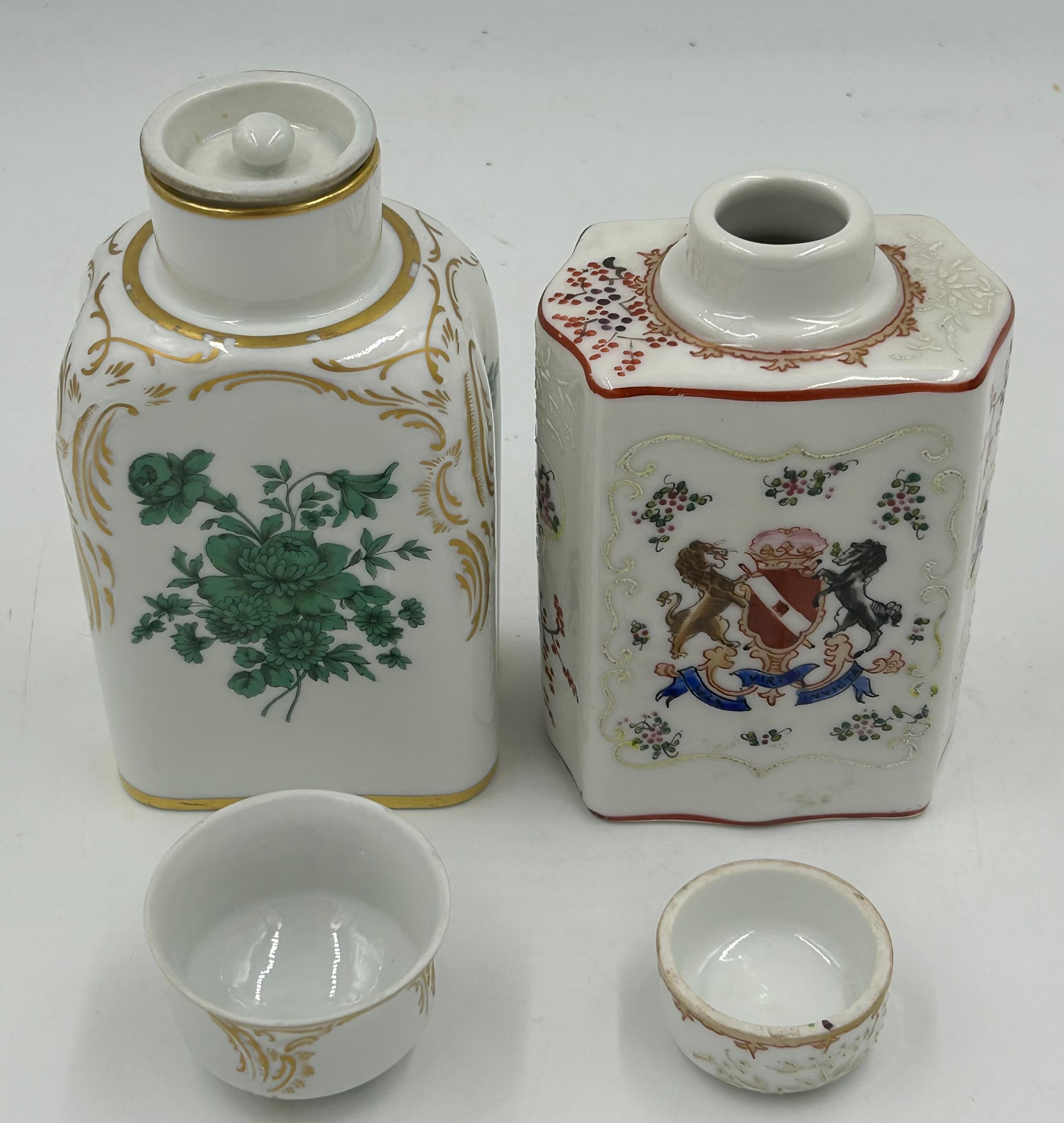 Two 19th century Porcelain Tea Caddies by Samson of Paris, one with armorial crest, one with - Image 4 of 5