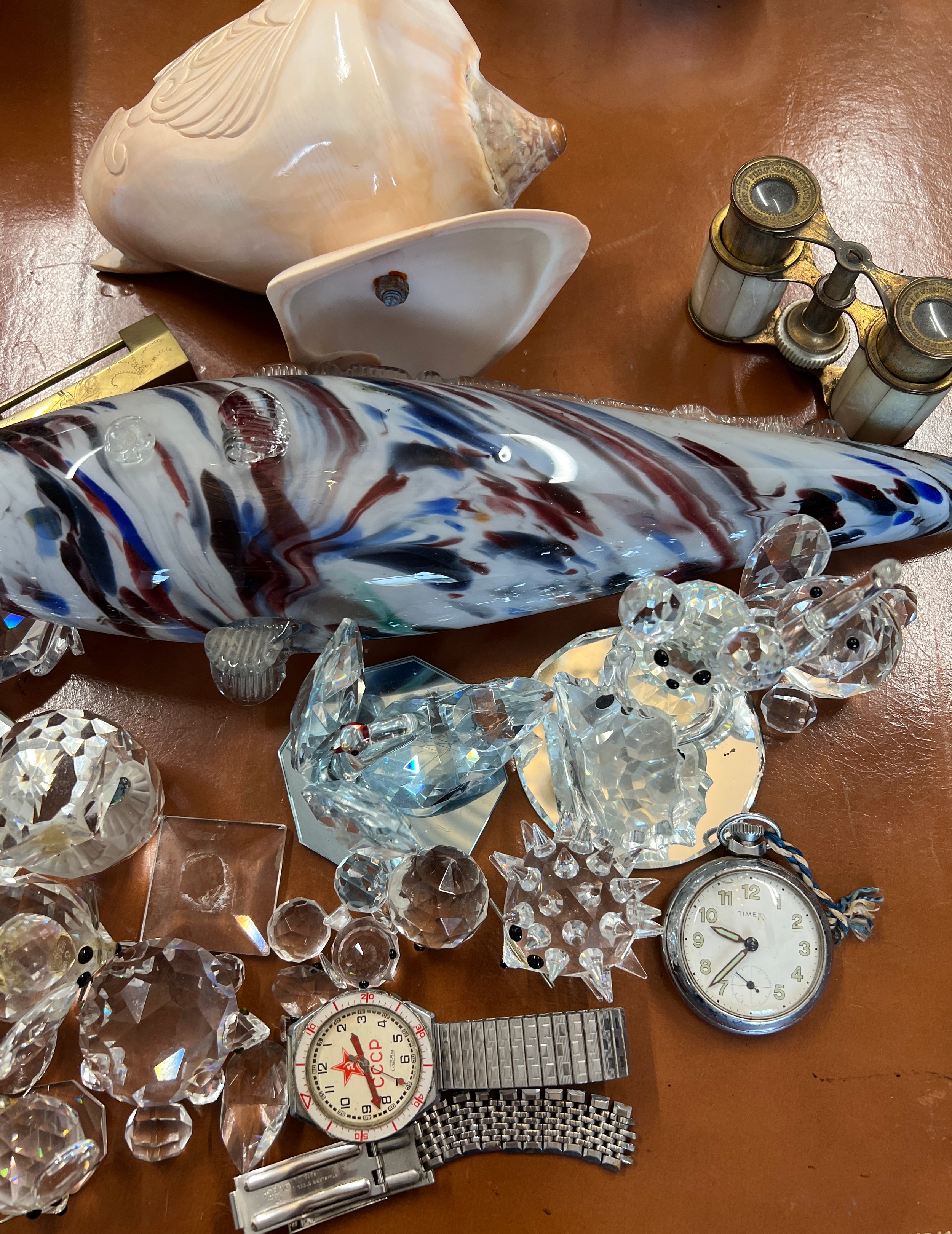 A miscellaneous lot to include Timex pocket watch, CCCP wristwatch, Swarovski animals, a glass fish - Image 3 of 4