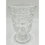 Waterford Crystal Footed Vase with cross cut square design and star cut circular foot measuring