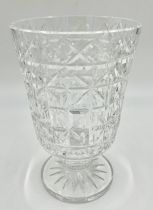 Waterford Crystal Footed Vase with cross cut square design and star cut circular foot measuring
