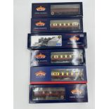 Six boxed Bachmann rolling stock carriages and a Locomotive OO gauge to include 39-077D BR mk1 bsk