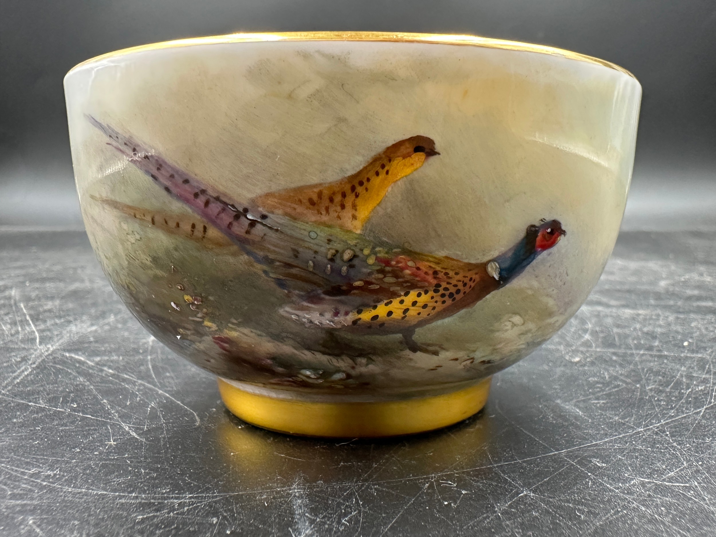 A Royal Worcester coffee set painted with pheasants, by J. Stinton, all signed to include 6 x cups - Image 7 of 15