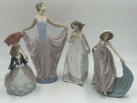 Four Lladro figures : Dancer no 5050 height 32cm, Spring Dance 5663, Angela no 5211 and Afternoon