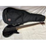 A Dean Edge 6 String Bass Guitar constructed from a Basswood body with bolt-on Maple neck in a