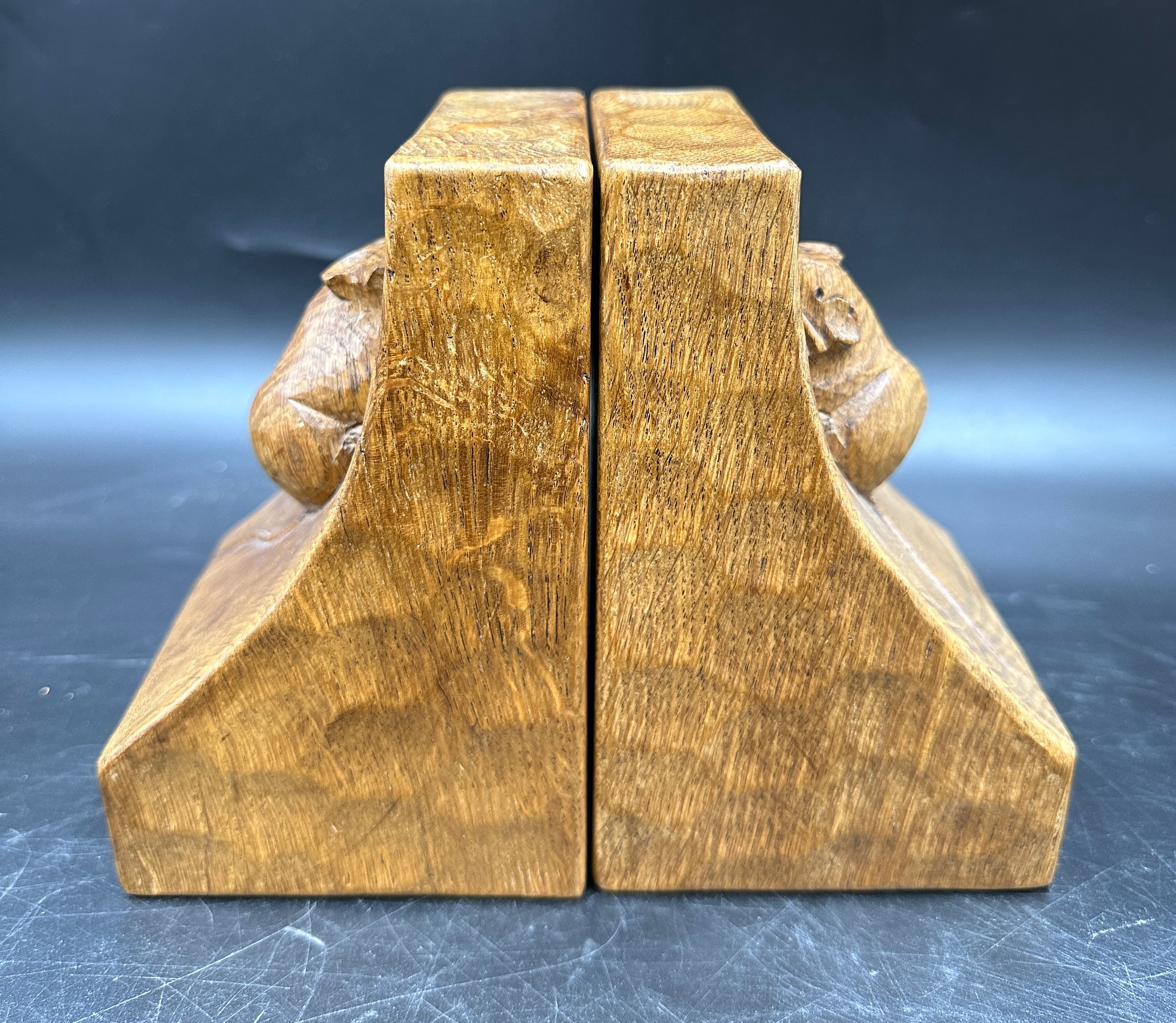 Robert 'Mouseman' Thompson - a pair of oak adzed book ends. 15cm h. - Image 2 of 6