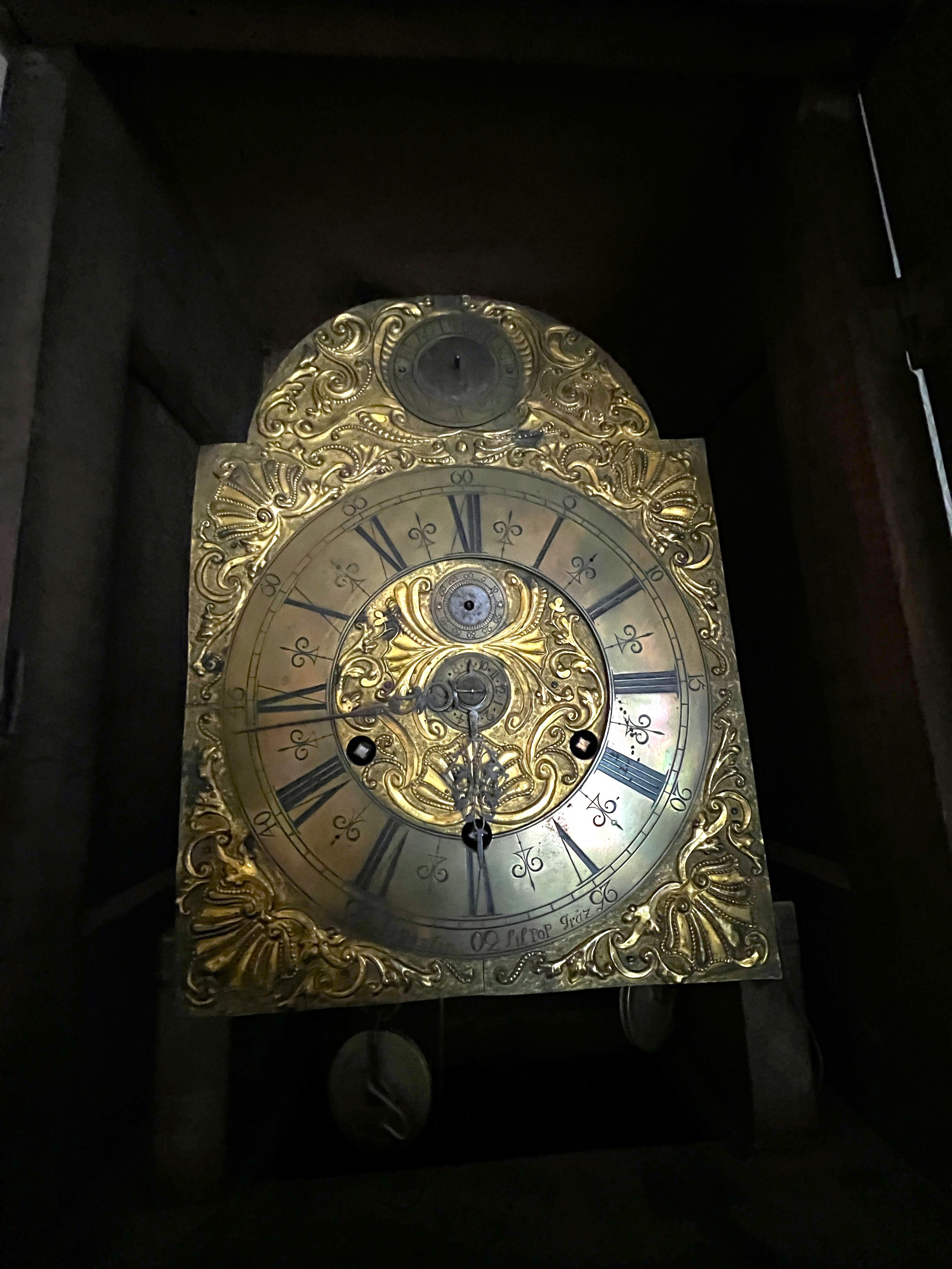 An 18thC inlaid Austrian long case clock with brass face. Augustin Lilpop -Graz. 45cm w x 29cm d x - Image 3 of 5