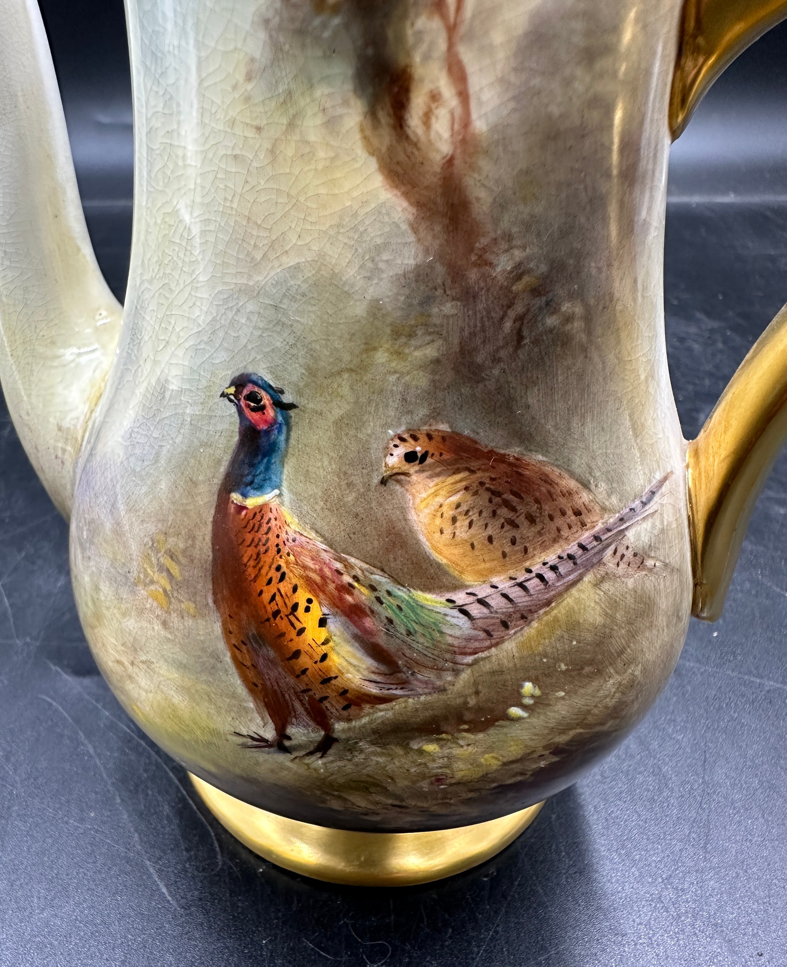 A Royal Worcester coffee set painted with pheasants, by J. Stinton, all signed to include 6 x cups - Image 5 of 15