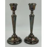 A pair of silver candlesticks, Birmingham 1972 maker A.T. Cannon. Weighted bases. Total weight