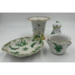 Selection of 4 Herend ceramics to include a trinket/sweet dish; a sugar shaker; a pot with handles