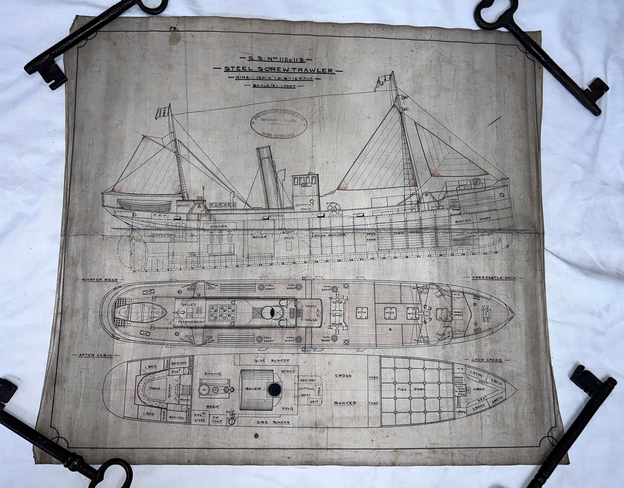 Ship plans, Goole Ship Building & Repairing Co Ltd. to include S.S. Thames 129, S.S. Cottingham 103, - Bild 2 aus 18