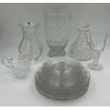 A selection of glassware to include Thomas Webb flower vase, Stuart Crystal Decanter, David Smith