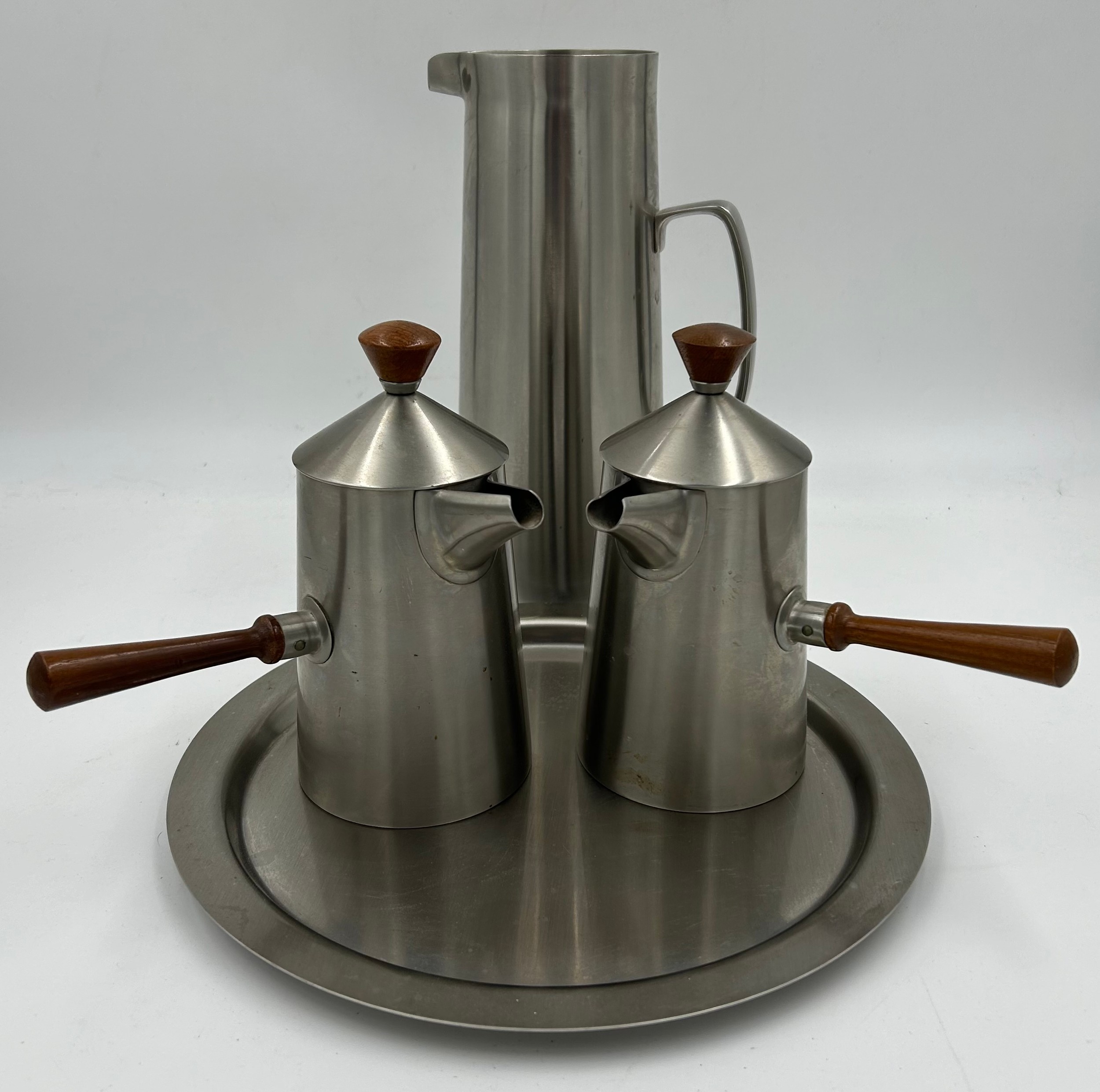 An Old Hall stainless steel Campden range coffee set designed by Robert Welch, circa 1957,