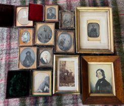 A collection of 19thC daguerreotypes portraits and watercolour miniature portraits to include