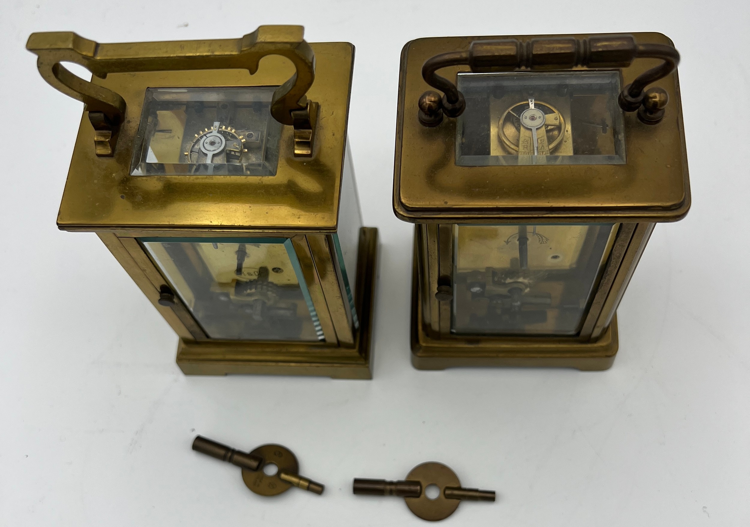 Two brass cased carriage clocks. One stamped R & C0 Made in France,not working, the other with white - Image 4 of 5
