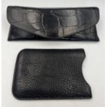 A black leather Mulberry glasses case 17cm x 7cm together with a black leather telephone case 12cm x