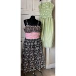 An ‘Heiress’ 1950’s evening dress. Length 110cm. Waist laid flat 34cm, chest 43cm laid flat,