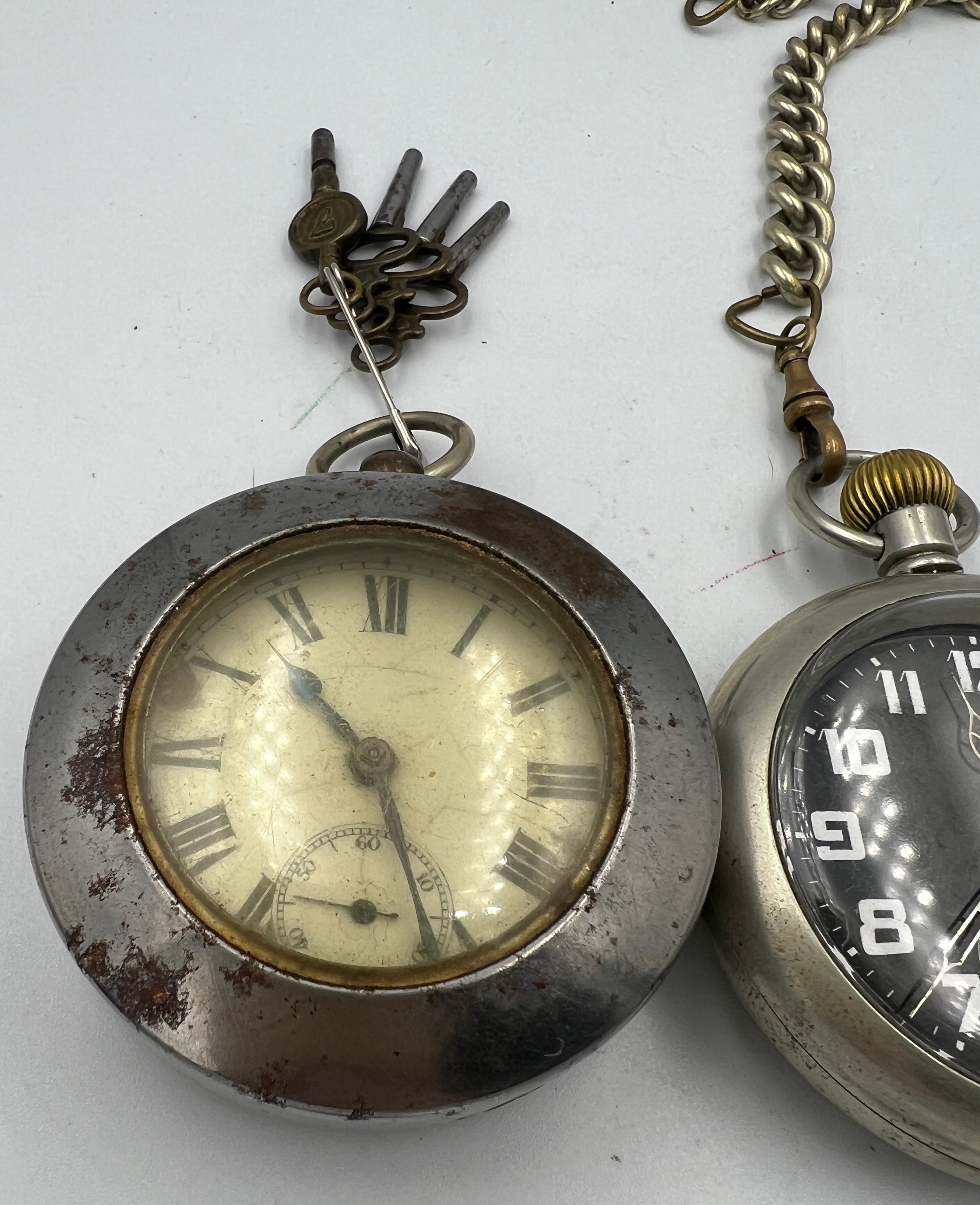 Two pocket watches to include military Zenith with chain and a metal cased watch. - Image 3 of 4