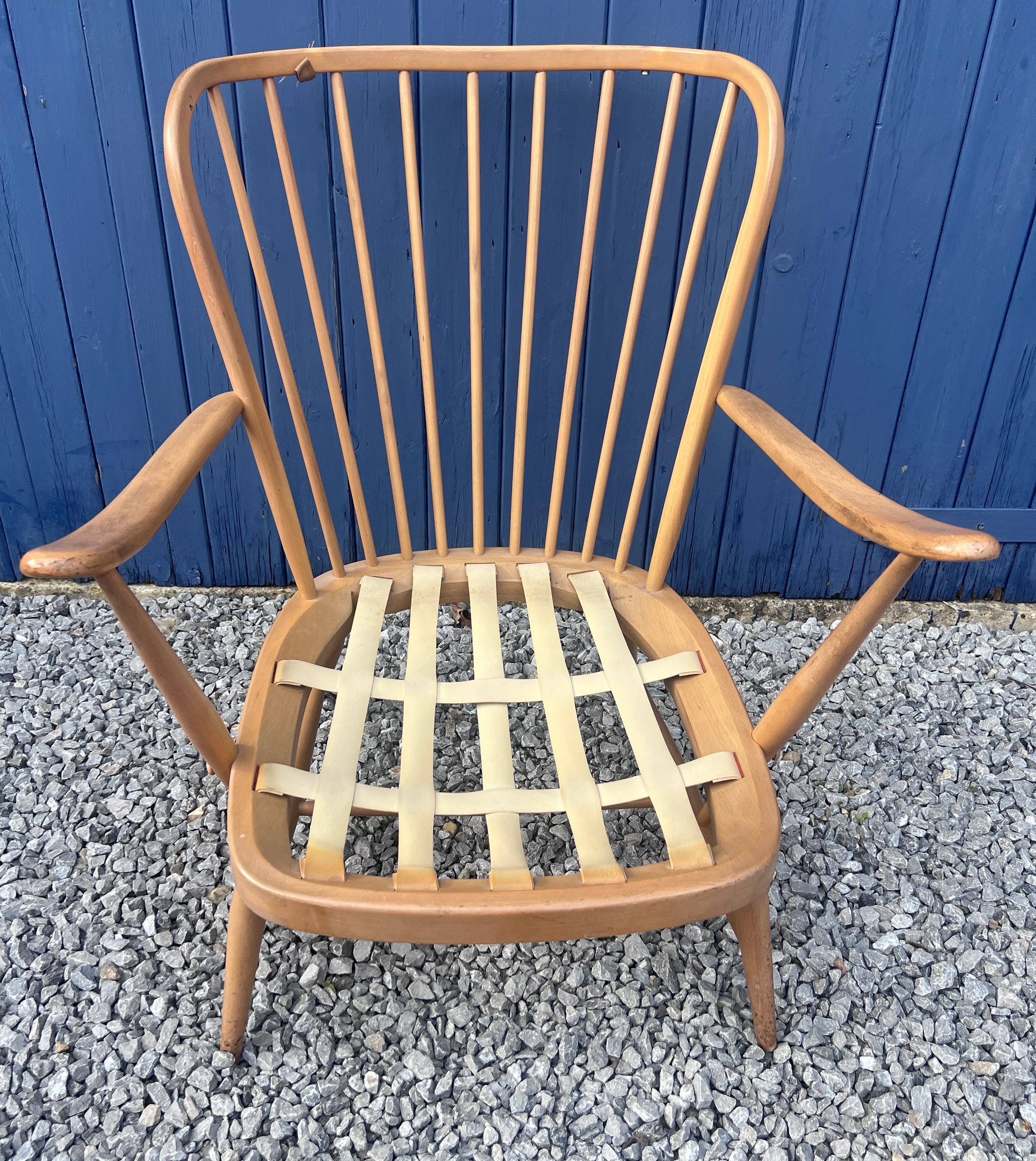 A large Ercol blonde armchair with blue label. 62cm w x 84cm h. - Image 2 of 3