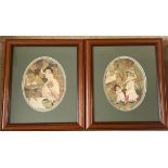 A pair of 18thC silk work pictures in modern mounts and frames. Label attached to back ‘Elizabeth