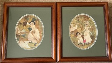 A pair of 18thC silk work pictures in modern mounts and frames. Label attached to back ‘Elizabeth