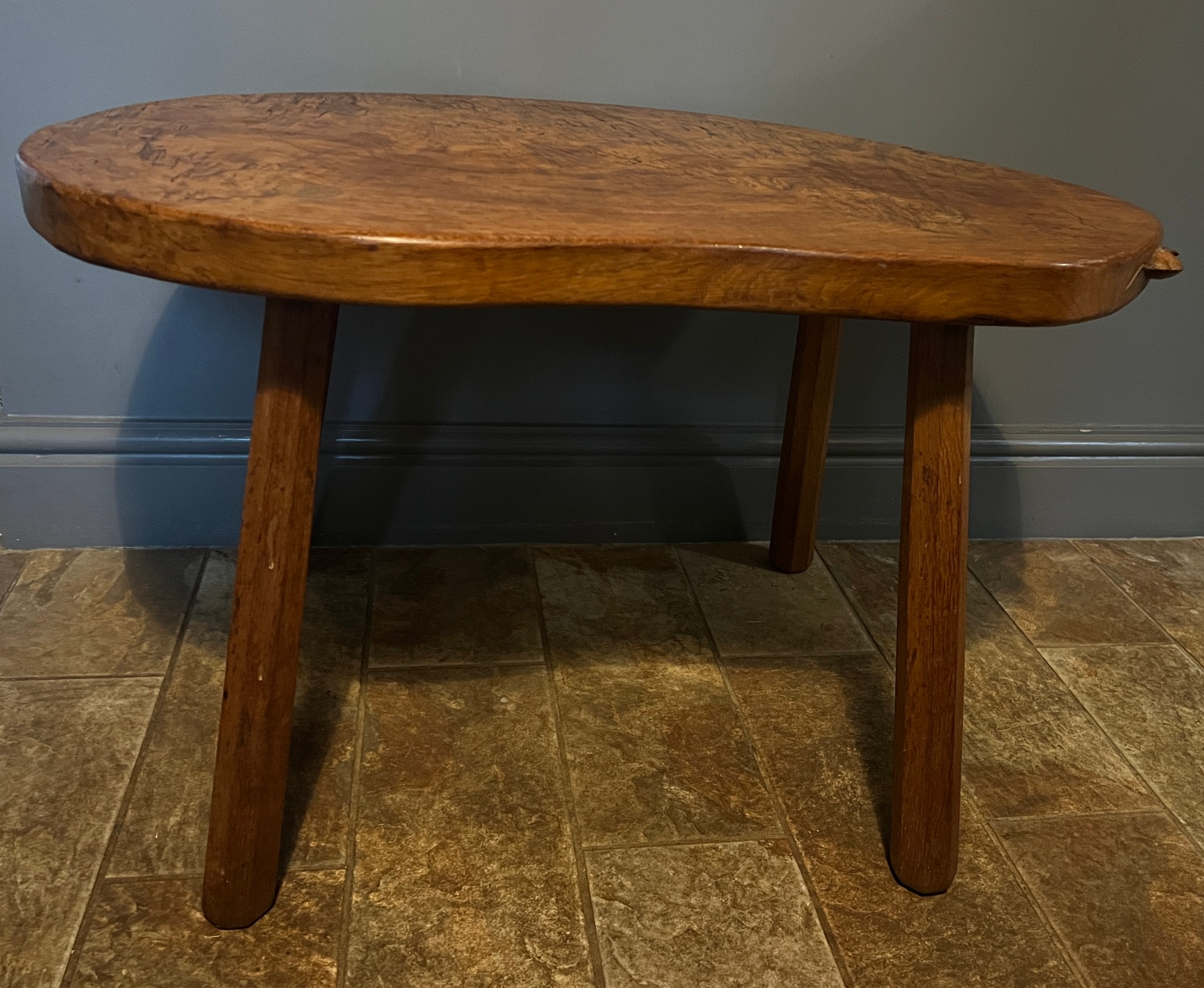 A Robert Thompson, ‘Mouseman’ kidney shaped burr oak table on four octagonal legs with signature - Image 14 of 29