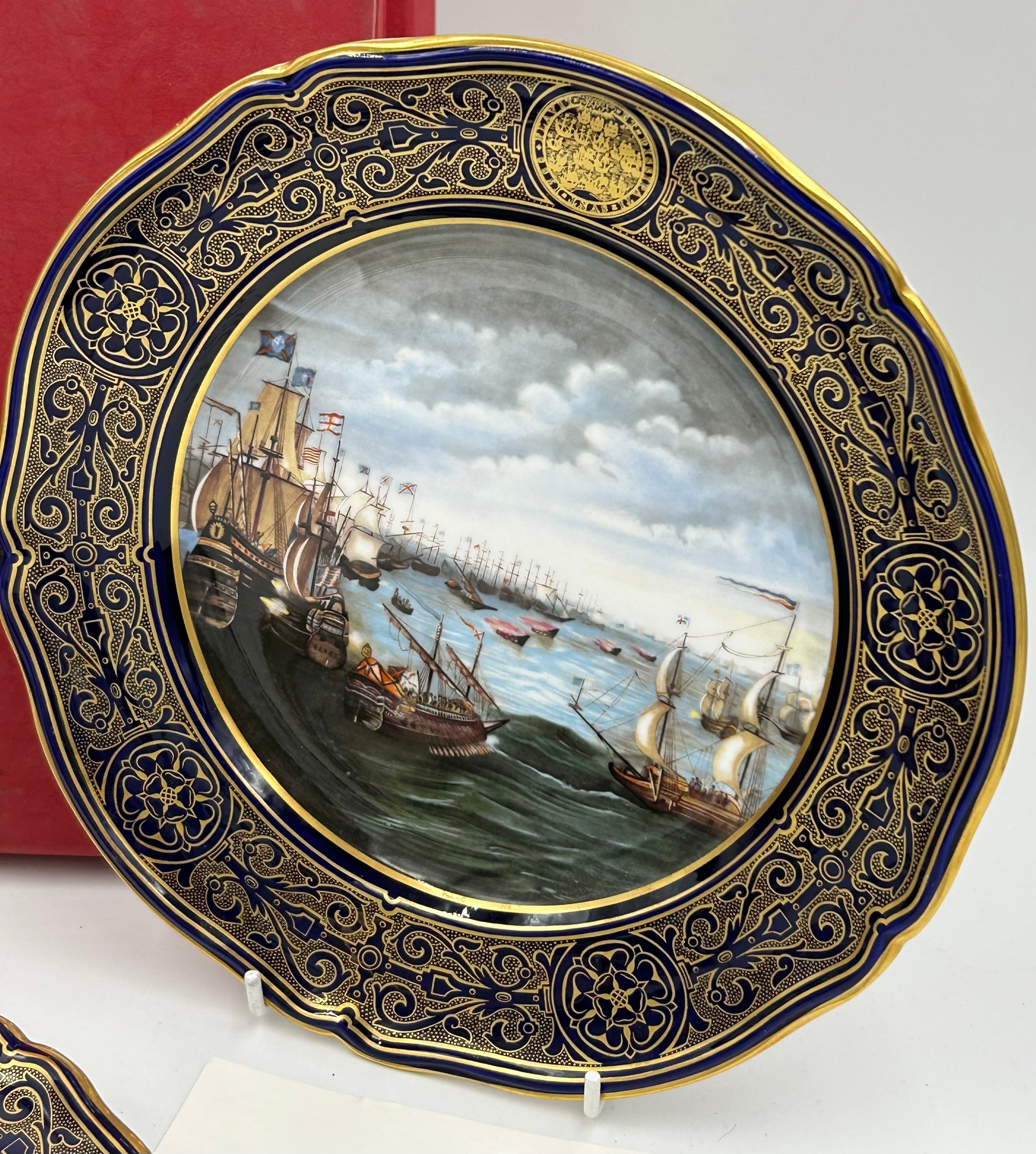 Three Spode Plates from the Armada Series all with boxes. No. 1 "A Game of Bowls" 1247 of 2000; - Image 3 of 5