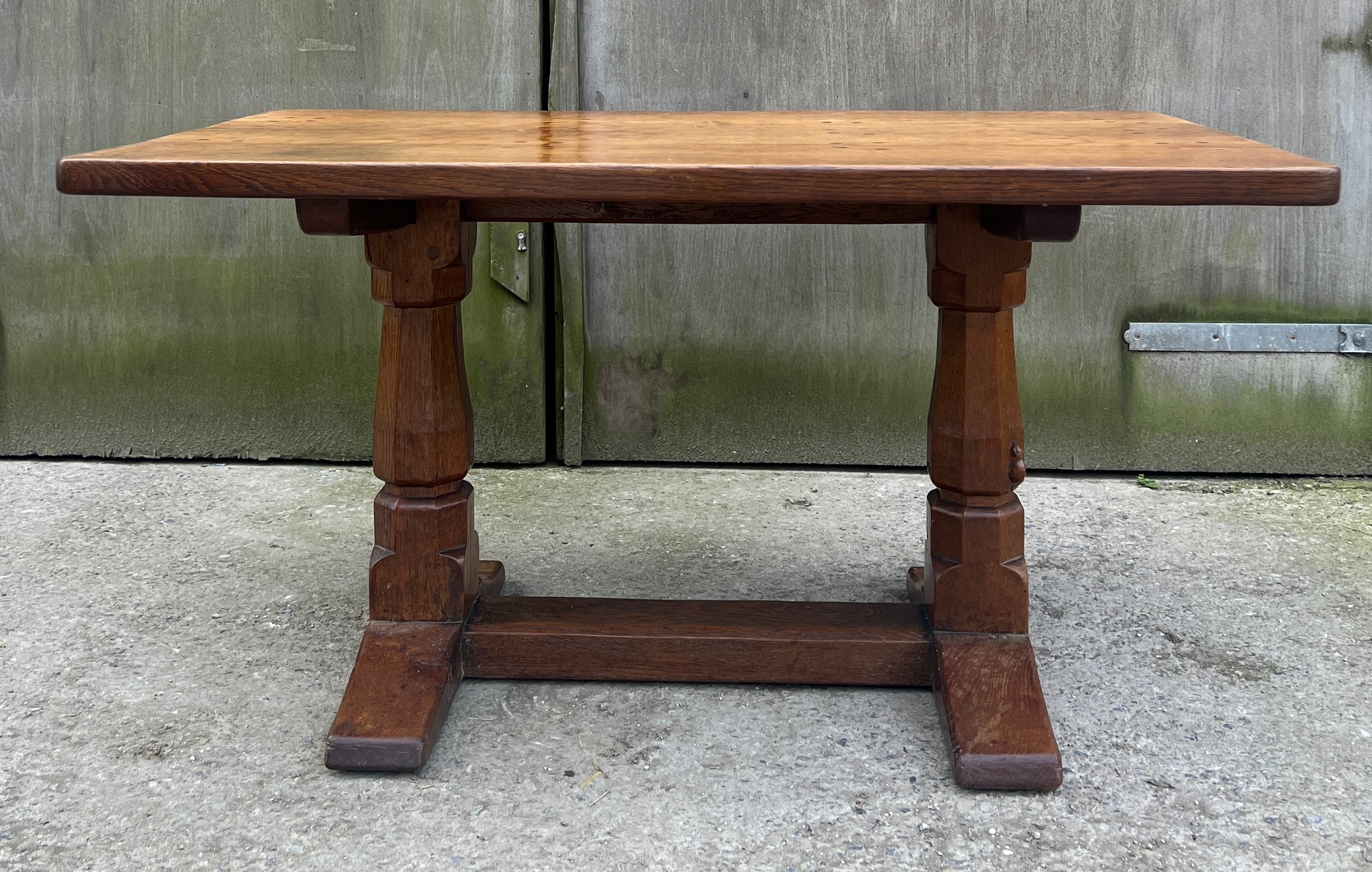 A Robert Thompson ‘Mouseman’ adzed oak dining table and six chairs given by Robert to his daughter - Image 7 of 44