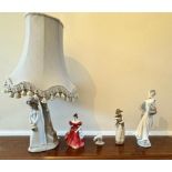 Nao by Lladro table lamp with girl with basket as base, approx. 41cm h, excluding shade, another Nao