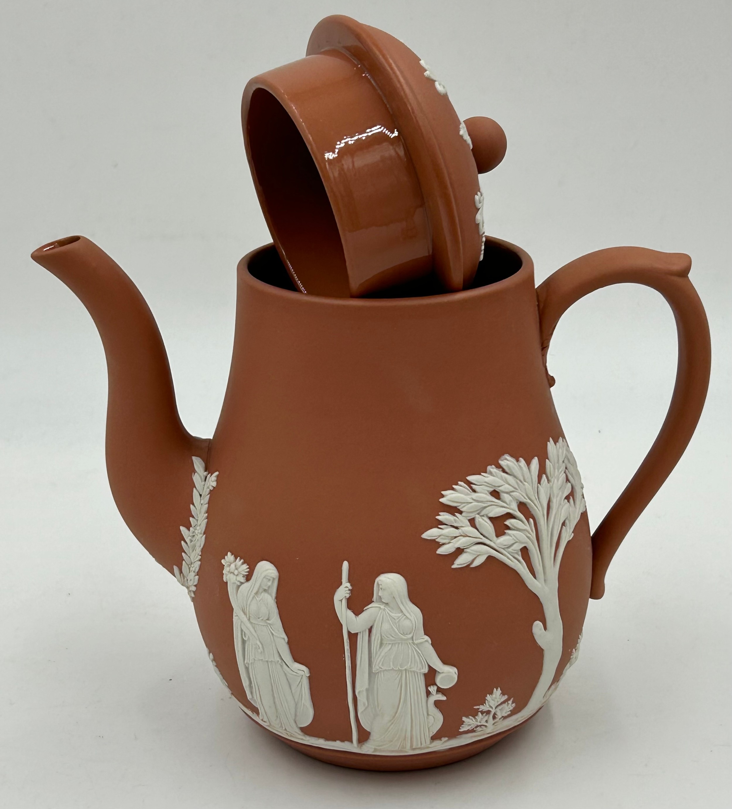 A collection of Wedgwood Terracotta Jasper Ware pottery to include a coffee pot 18cm h, a teapot - Image 4 of 7