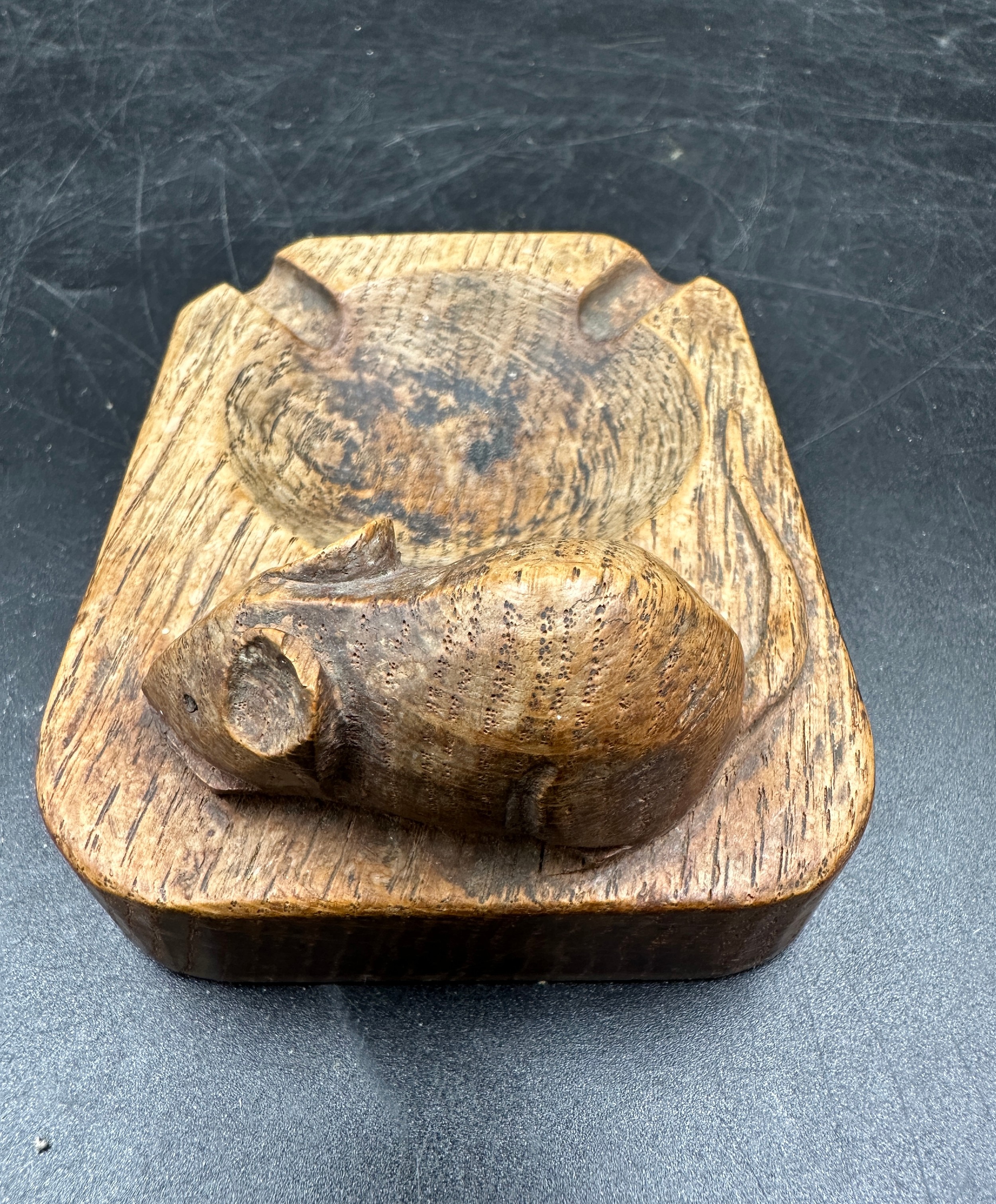 Robert Thompson 'Mouseman' Oak ashtray tail to left 10cm x 7cm. - Image 2 of 3