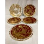 A Royal Crown Derby Gold Aves pattern plate 26.5cm together with 4 other Royal Crown Derby red and
