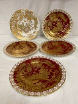 A Royal Crown Derby Gold Aves pattern plate 26.5cm together with 4 other Royal Crown Derby red and