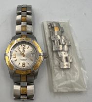 A Tag Heuer Professional wristwatch with 18 carat gold and stainless steel bracelet. With spare