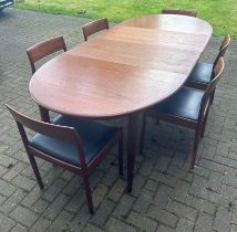 A Skovmand & Anderson Danish teak D end pull out extending dining table with 6 Johannes Norgaard's